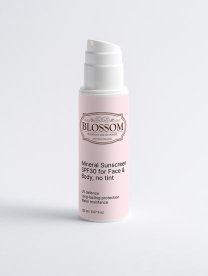 Blossom Mineral Sunscreen SPF30 für Gesicht und Körper, keine Tönung