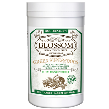 Blossom Green Superfoods für eine gesunde Verdauung, Grünes Pulver mit Samen, Kräutern, Enzymen und Sprossen gegen Blähungen und zur Unterstützung des Darms, Grüne Saftmischung | 60 Portionen (300 g)